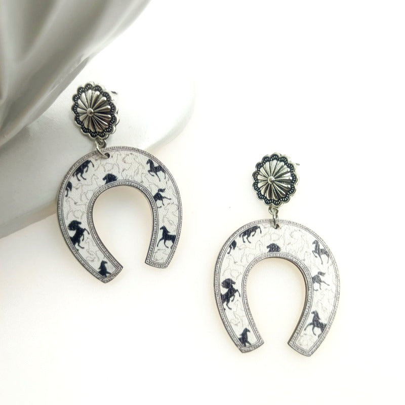 Wholesale Western Style Denim Wood Vintage Earrings ACC-ES-Yinx006