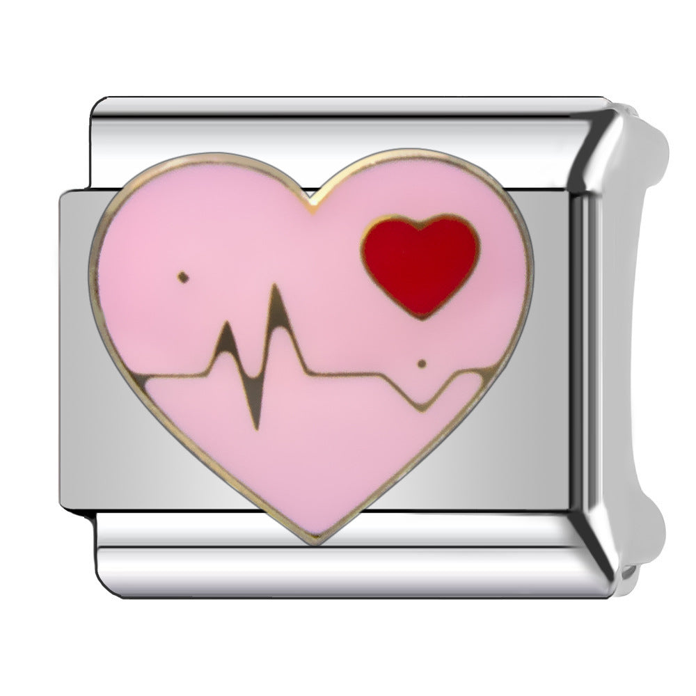 Wholesale Heart-Shaped Italian Module Bracelet Stainless Steel Dripping Oil Fashion Jewelry Accessory Gift