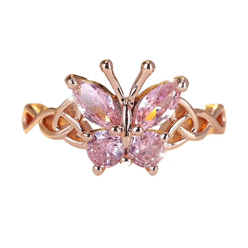 Wholesale Trendy Pink Butterfly Ring Women S Alloy Electroplated Fashion Accessory
