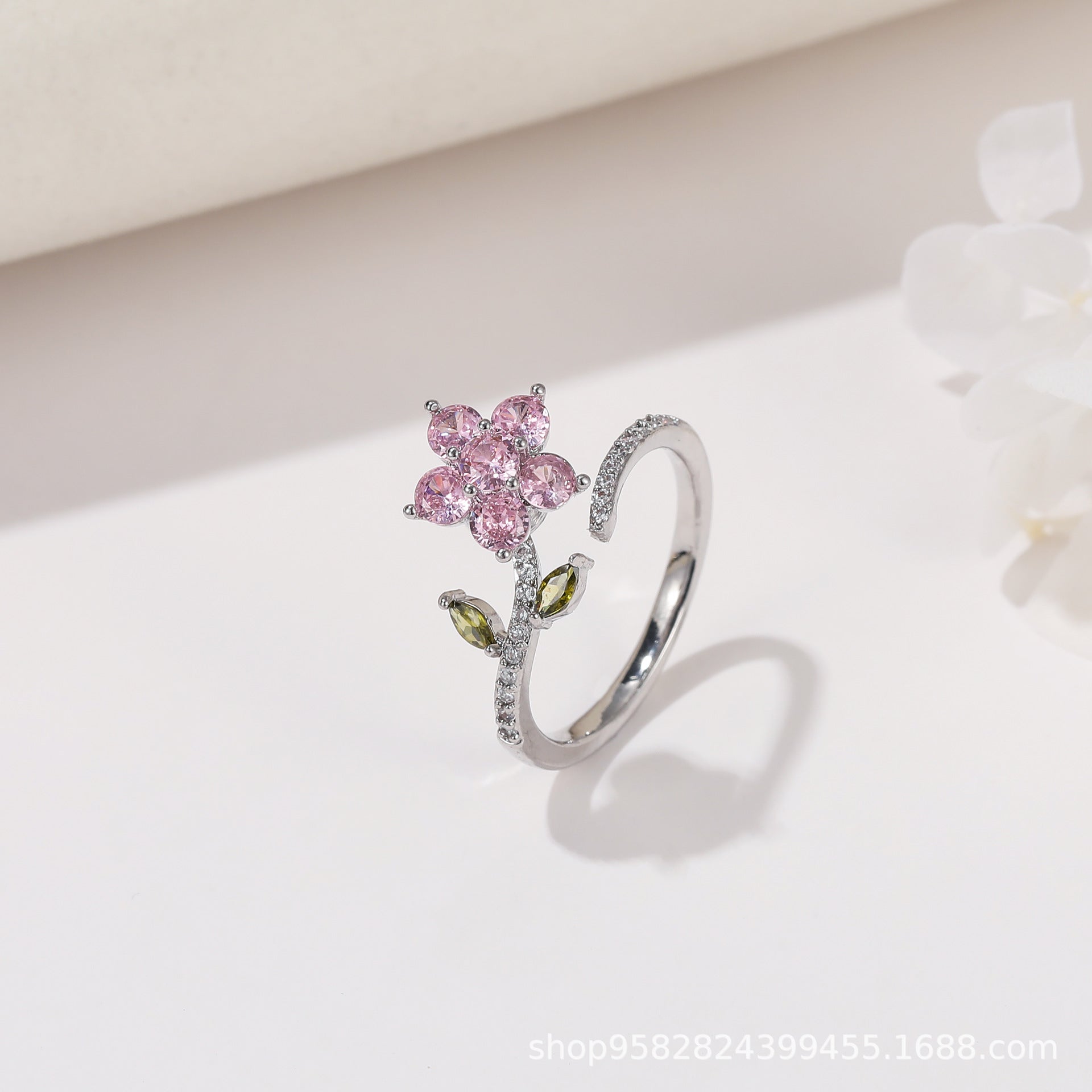 Wholesale 360° Rotating Double-Layer Flower Ring Gold Plated Zircon Fashion Accessory Boutique Gift