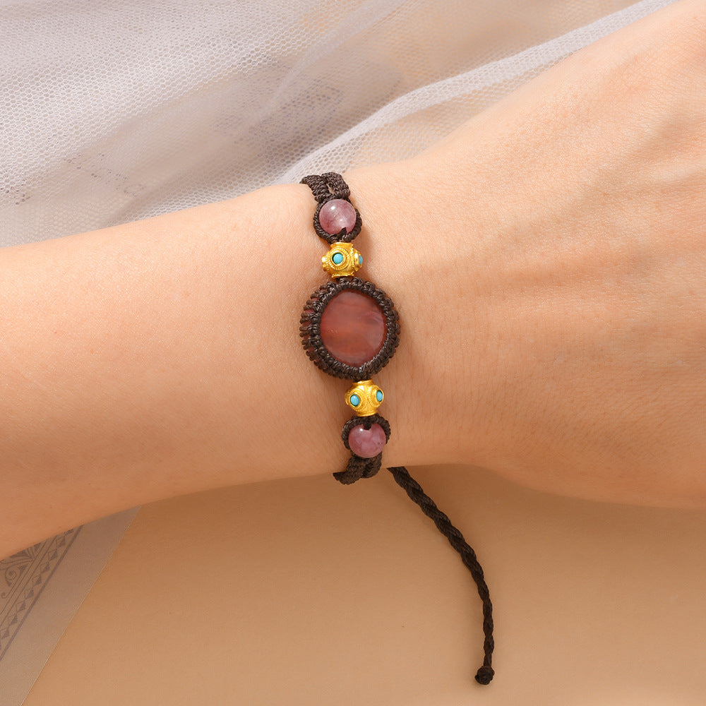 Wholesale Retro Handmade Adjustable Natural Stone Bracelet Geometric Black Glitter Beads Unisex Fashion Accessory Gift