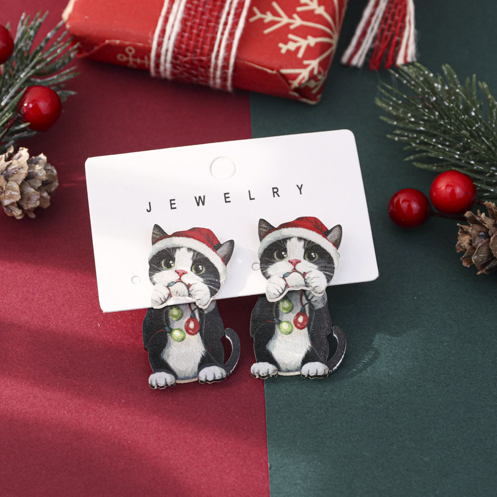 Wholesale Cute cartoon front and back Christmas stud earrings