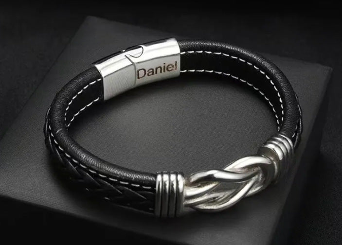 Wholesale Stainless steel  woven leather hand rope punk style alloy 8-character  bracelet