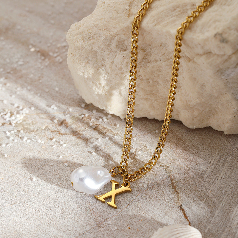 Wholesale Pearl 26 Letters Stainless Steel Necklaces ACC-NE-YunHe003