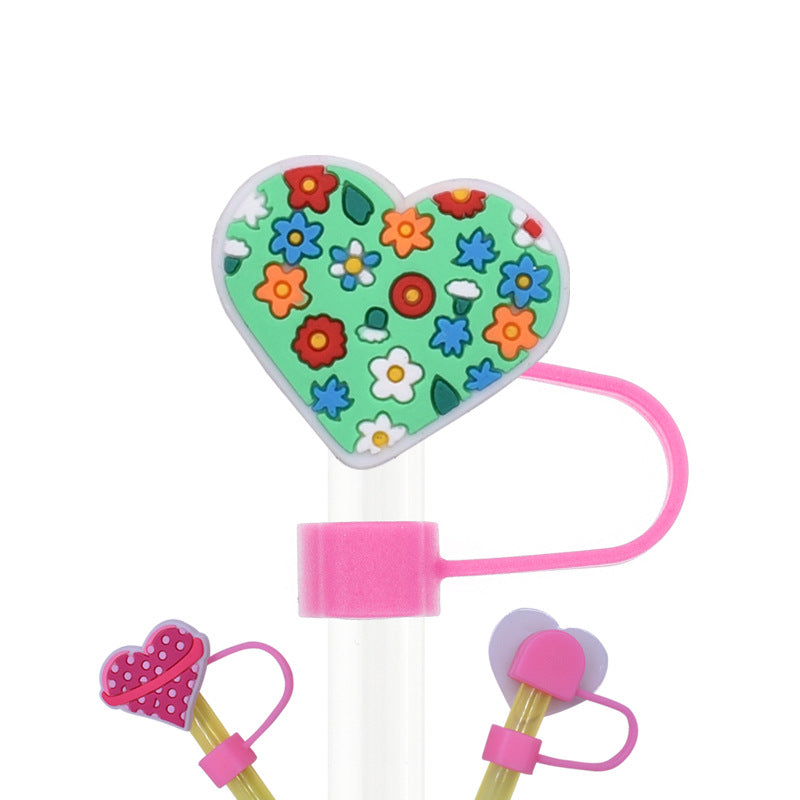 Wholesale Random 100pcs Cartoon Heart Straw Cover Straw Tube Cap