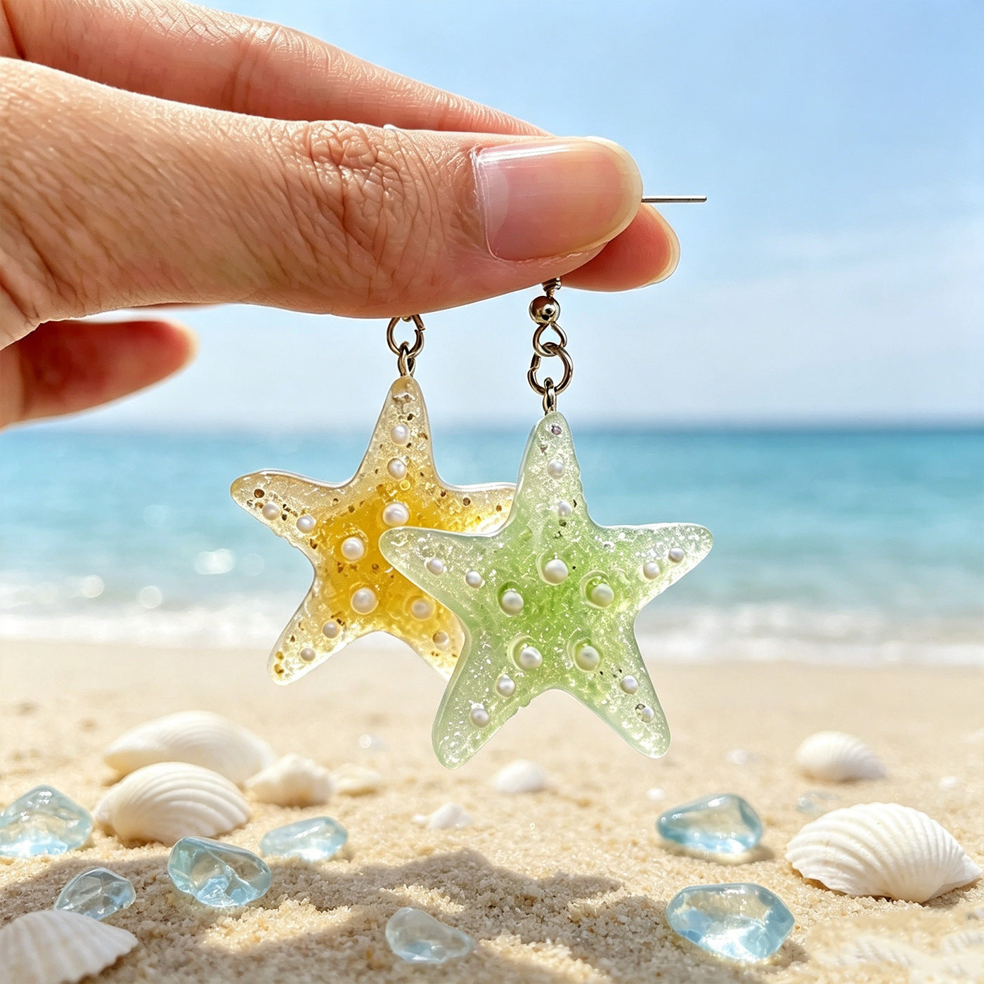 Wholesale Starfish Earrings For Women Summer Beach Gradient Jelly Macaron Fashion Jewelry Accessory