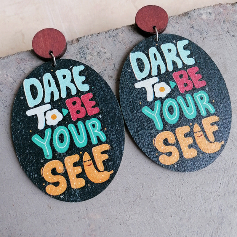 Wholesale 2 Pairs/pack Optimistic Inspirational Text Rainbow Nurse Wooden Earrings ACC-ES-HY018