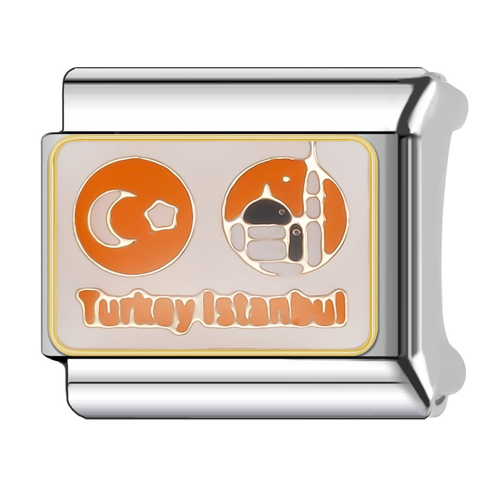 Wholesale Italian Charm Bracelet 9mm DIY Splicing National Tourism Scenic Logo Stainless Steel Composable Bracelet