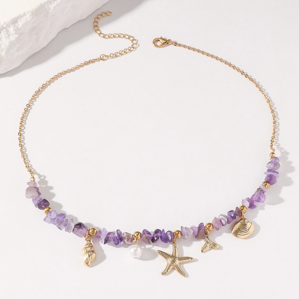 Wholesale stone gravel bead necklace starfish shell pendant necklace