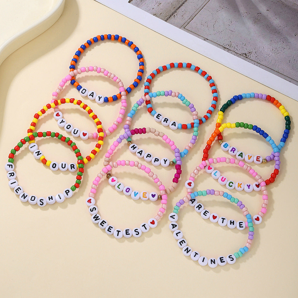 Wholesale Valentine's Day Bohemian Rice Beads Letter Bead Bracelet