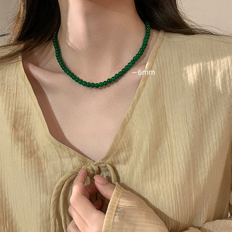 Wholesale Green  Buckle Necklace Women's Light Luxury  Beaded Clavicle Chain