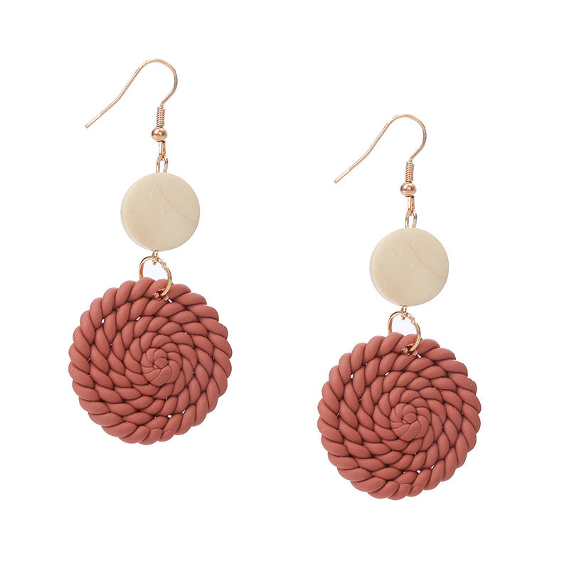 Wholesale Soft Clay Earrings Creative Artistic Woven Geometric Vintage Round Earrings