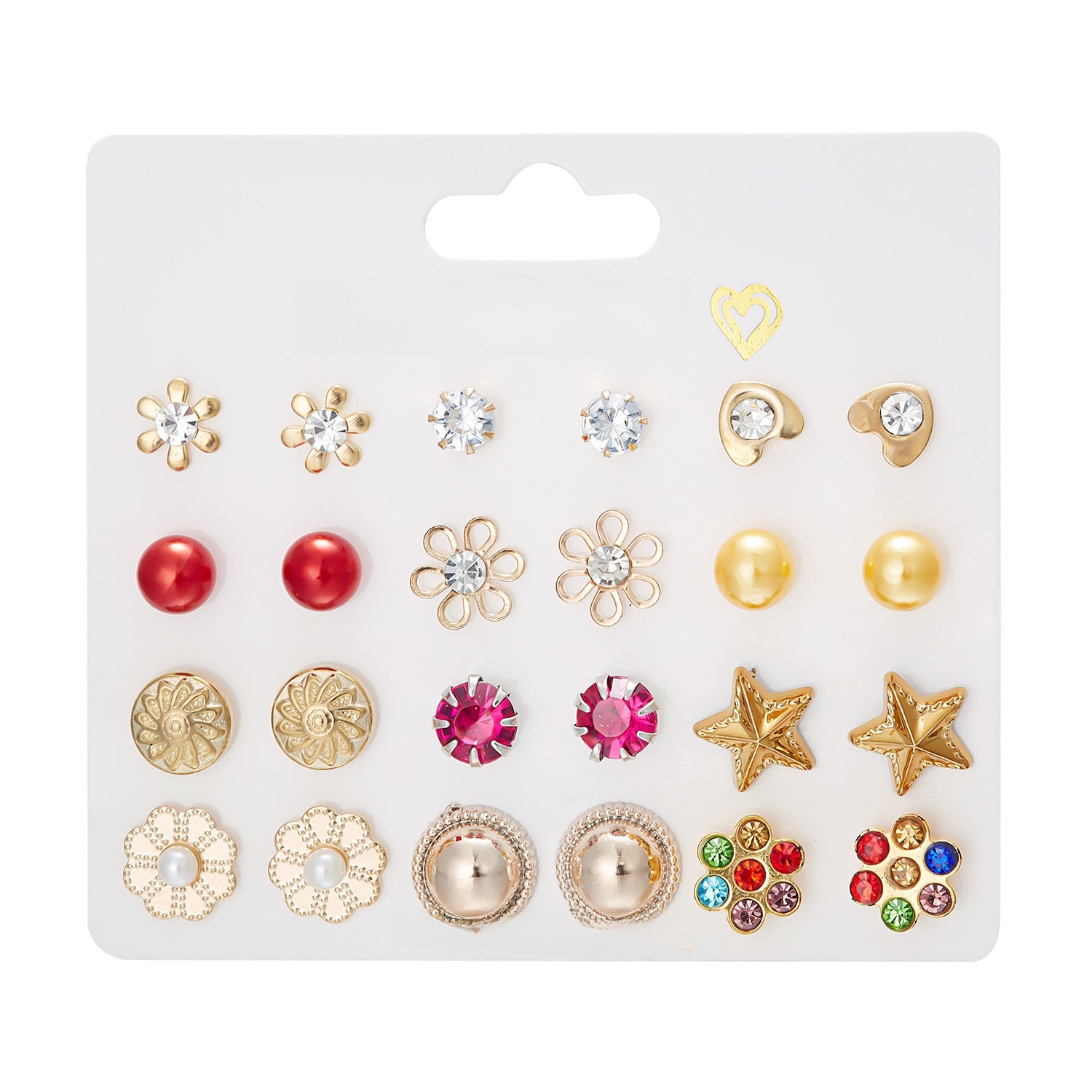 Wholesale  12 pairs of flowes  pearl round beads Diamond combination earrings