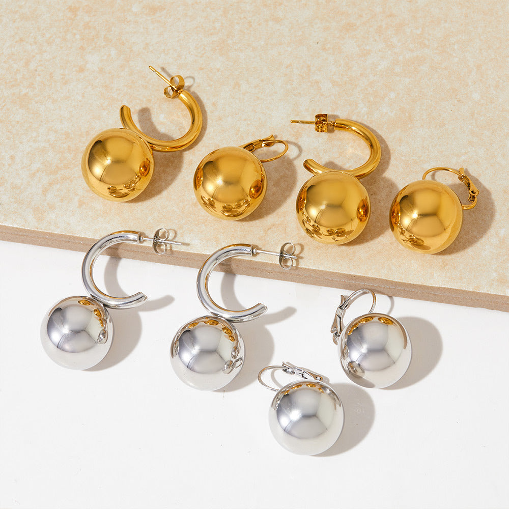 Wholesale gold ball pendant stainless steel earrings