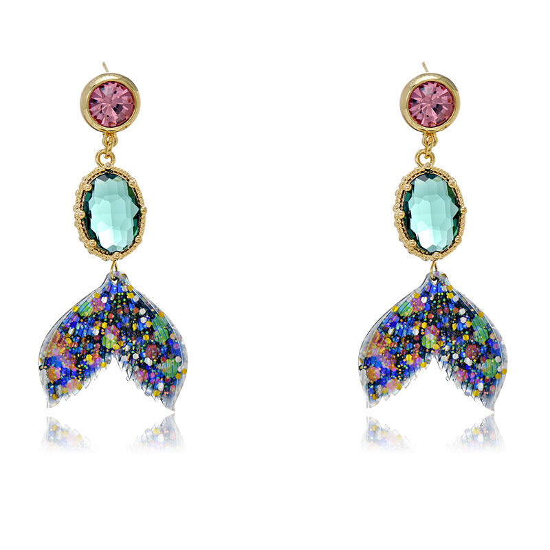 Wholesale Zircon Fish Tail Long Crystal Silver Needle Earrings ACC-ES-Jiuj001