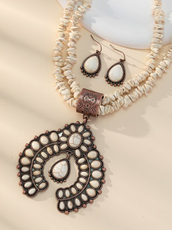 Wholesale Vintage Round Flower Turquoise Pendant Earrings Necklace ACC-NE-Gaoz001