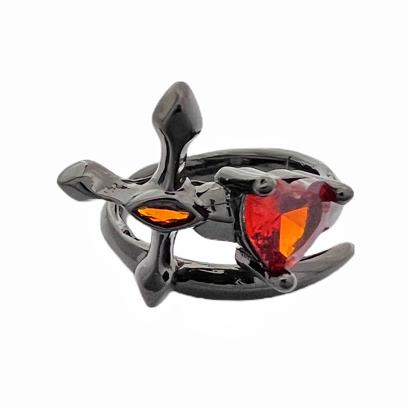 Wholesale Cross Dark Red Zircon Open Heart Rings ACC-RS-JiuHao022