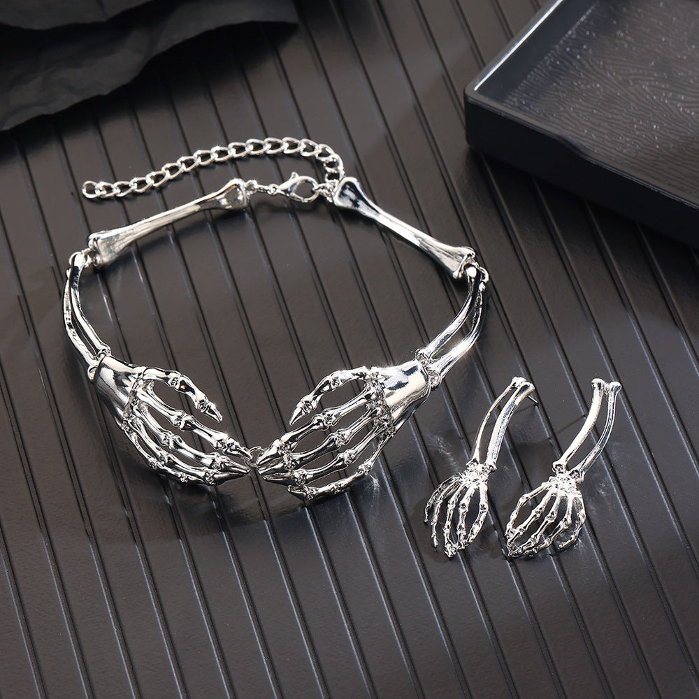 Wholesale Silver Tone Alloy Gothic Skeleton Necklace Earring Set  Fashion Accessory