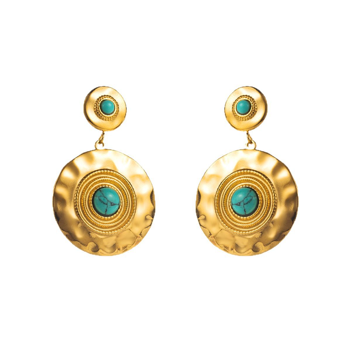 Wholesale stainless steel temperament round earrings personality high sense earrings creative geometric inlay turquoise earrings