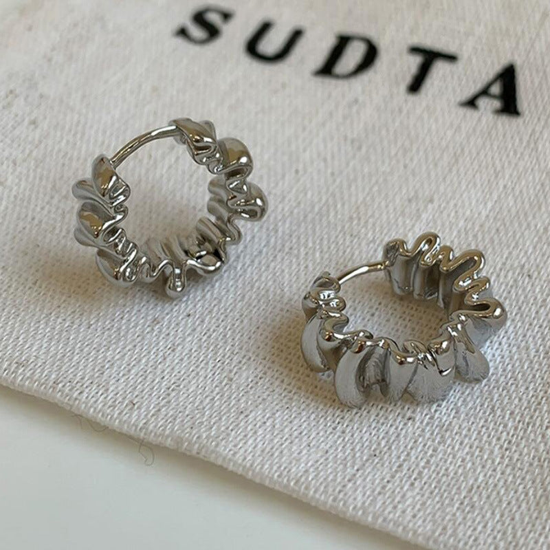 Wholesale Wavy Pleated Earrings Fashion Round Earrings Retro Vintage Earrings ACC-ES-DangKa002