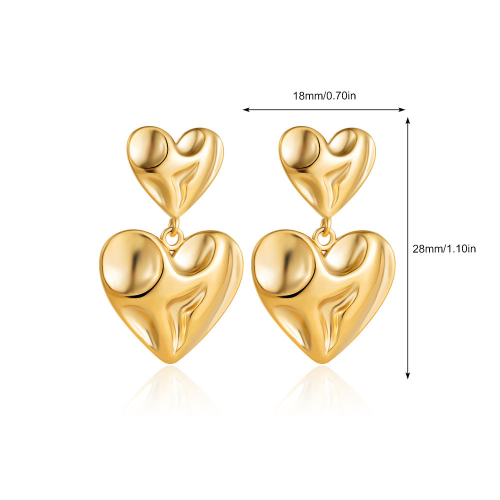Wholesale  18K Gold Stainless Steel Bump Love Earrings Retro Heart-shaped Earrings