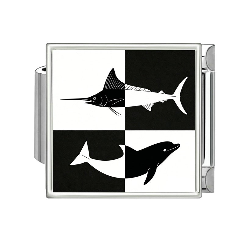Wholesale Italian-Style Black and White Cat &  Star Patchwork Bracelet Stainless Steel DIY Jewelry Accessory