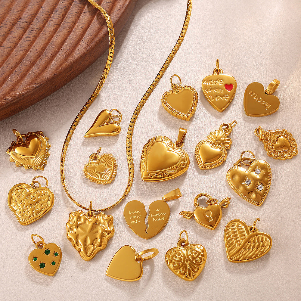 Wholesale  Variety of Peach Heart Stainless Steel Pendant Accessories Collection Lava Diamond Heart DIY Necklace Jewelry