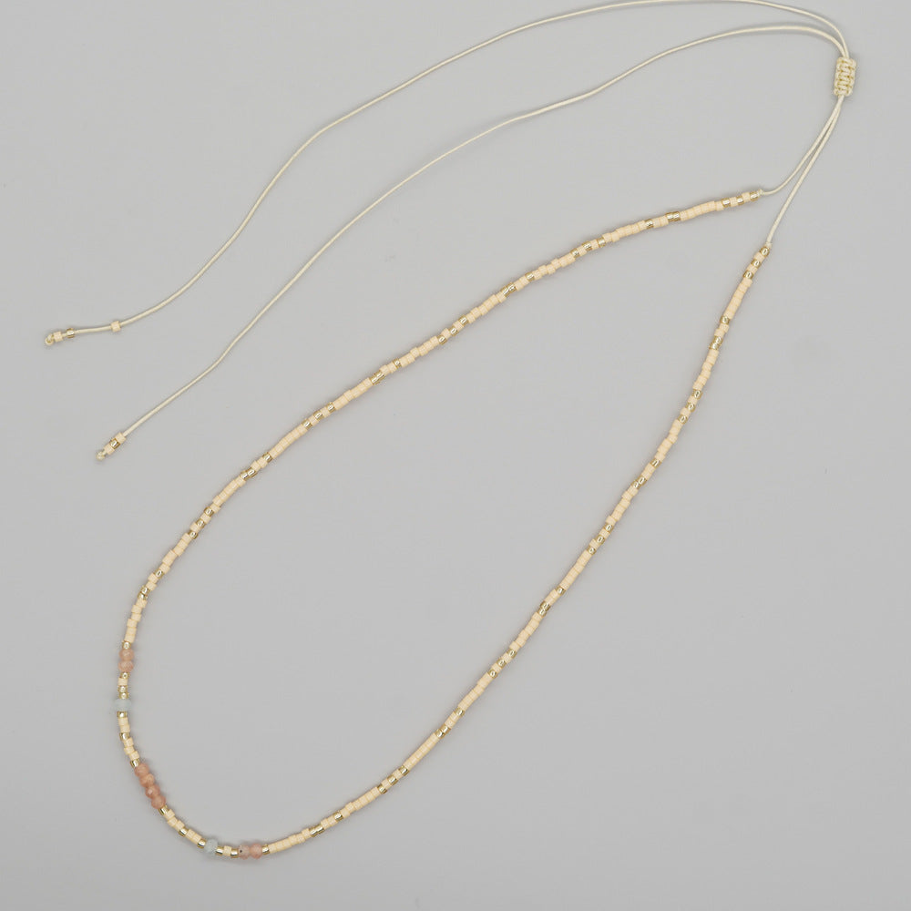 Wholesale personalized all-match jewelry colorful rice beads natural stone beaded necklace