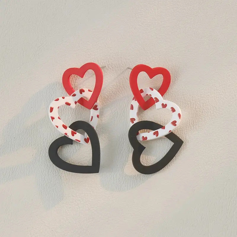 Wholesale 10pcs Valentine's Day Hollow Love Black and Red Color Earrings