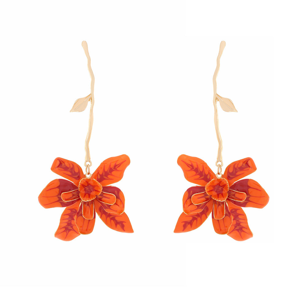 Wholesale Long Alloy Oil Drop Flower Pendant Earrings