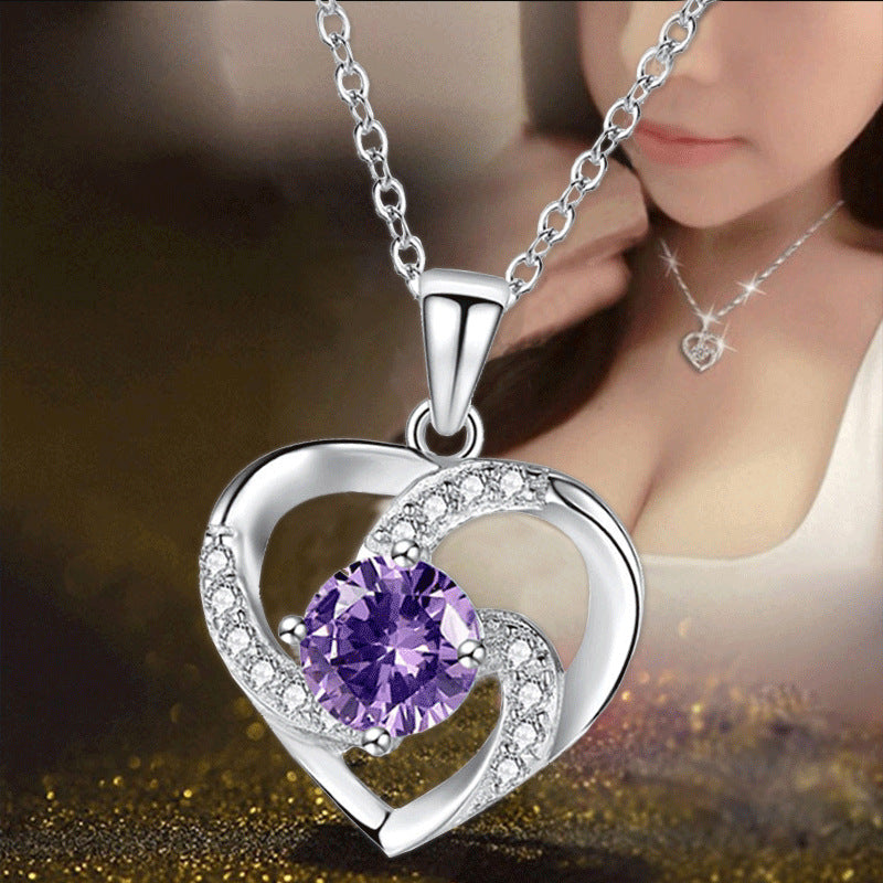 Wholesale  Collarbone Chain Love Heart-shaped Pendant Plated 925 Silver Diamond Necklace