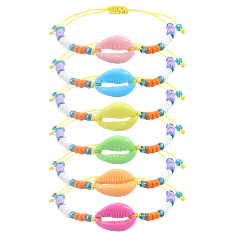 Wholesale Acrylic Shell Bracelet Colorful Rice Bead Weaving Bohemian Hand Rope Bracelet