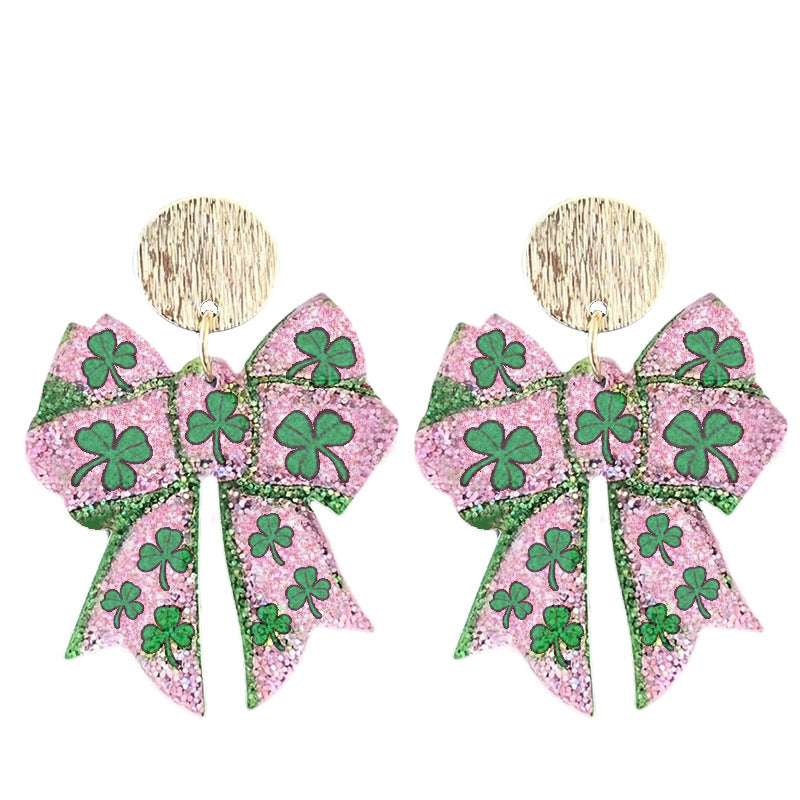 Wholesale 2 pairs/pack Acrylic St.  Patrick' s Day glitter boots and butterfly earrings