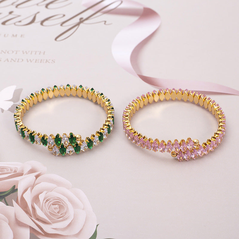 Wholesale Stainless Steel Zircon Bracelet 18K Fashion Opening Adjustable Titanium Steel Bracelet ACC-BT-Jiay001