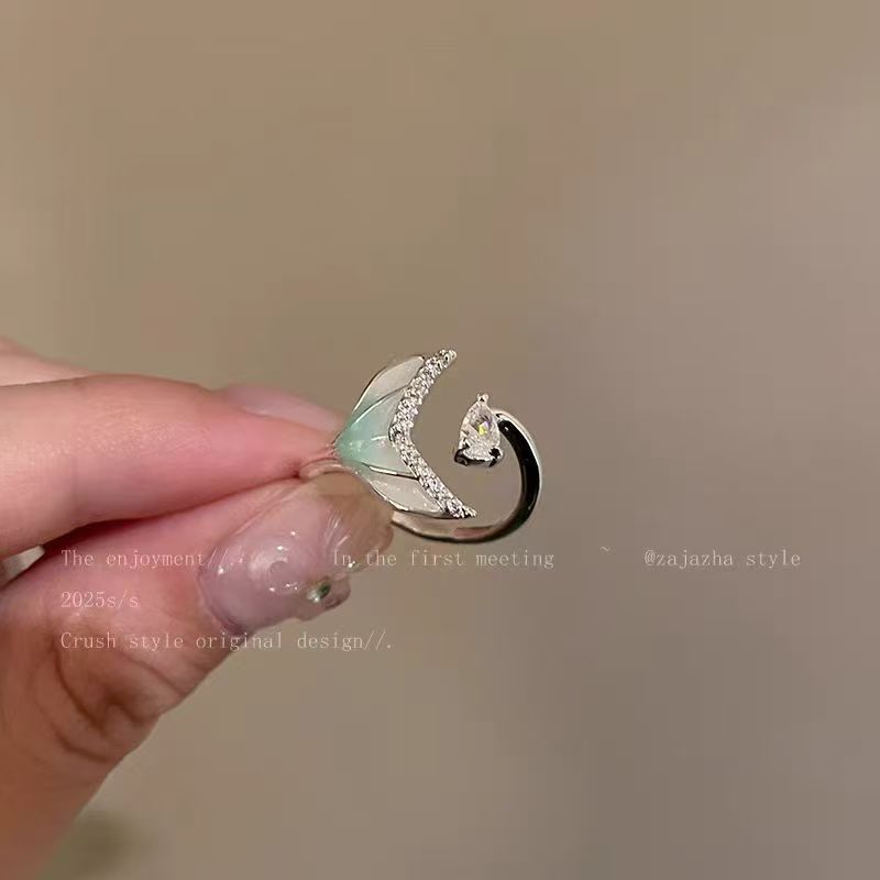 Wholesale Gradient Fishtail Zircon Open Ring Silver Tone Dark Chic Women S Fashion Jewelry Everyday Wear Gift