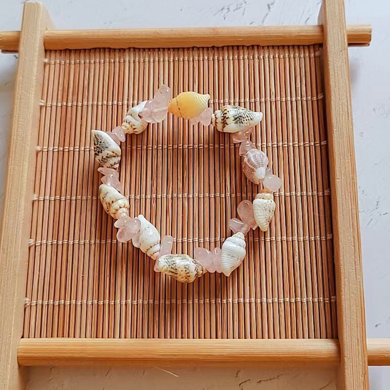 Wholesale Natural Gravel Amethyst Pink Quartz Strawberry Crystal Conch Shell Bracelet ACC-BT-Youl005