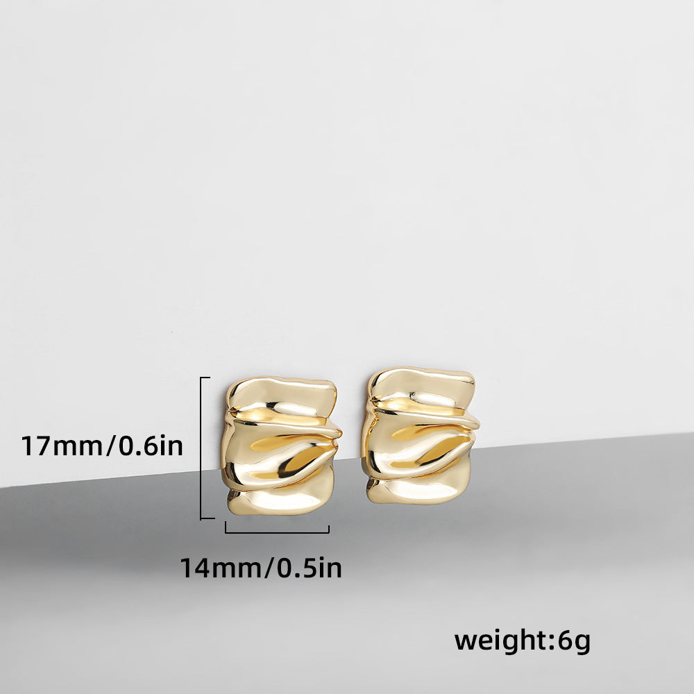 Wholesale  14k gold pleated geometric lines thread earrings