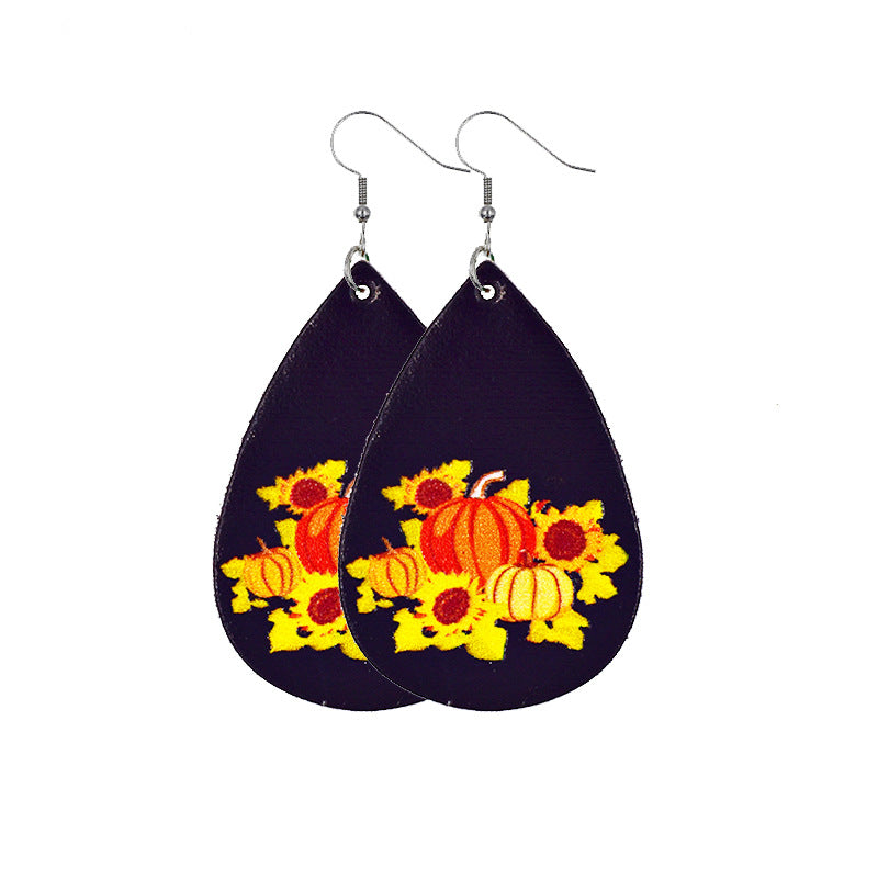 Wholesale Halloween Maple Leaf Leather Earrings