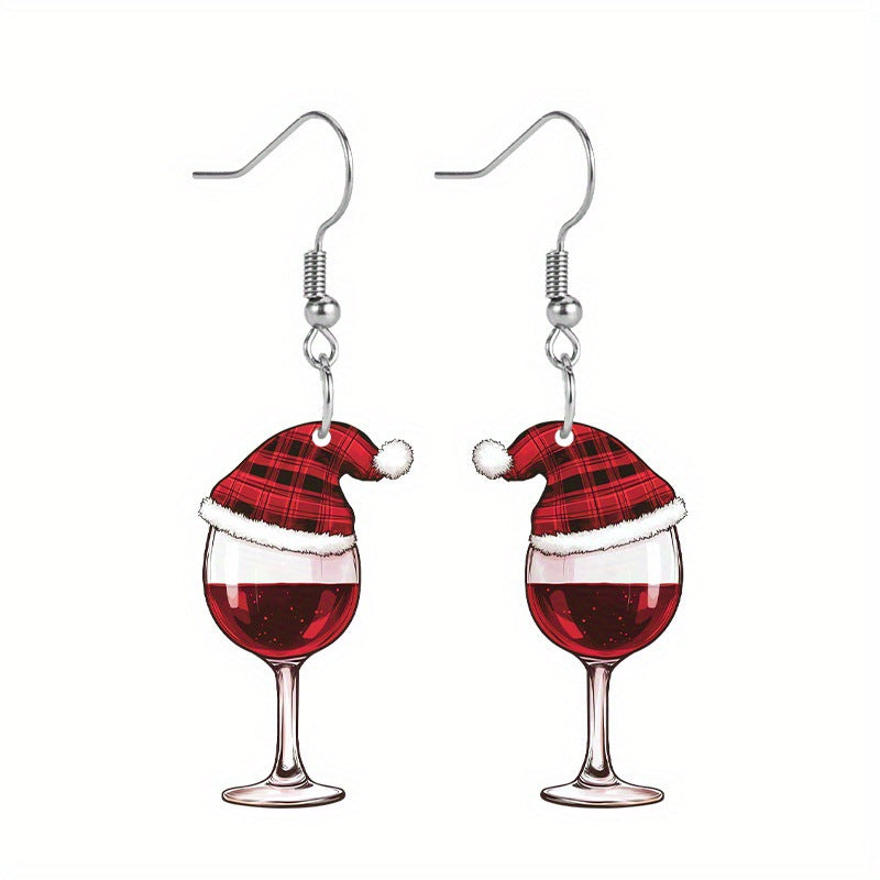 Wholesale Santa Claus hat with wine glass acrylic flat earrings