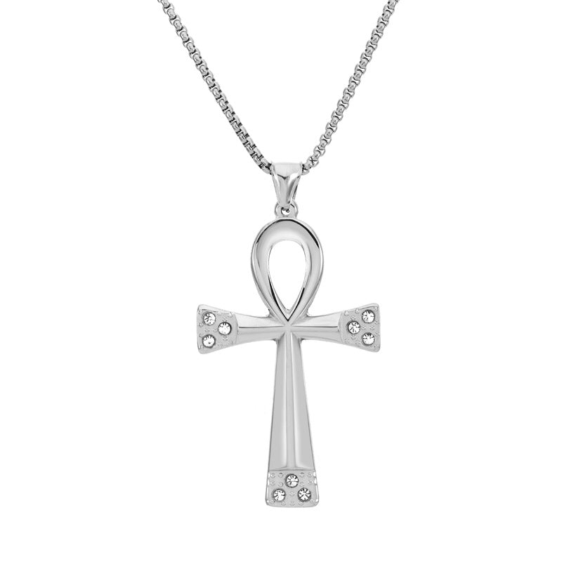Wholesale Cross Diamond Pendant  Hip-Hop Stainless Steel Necklace