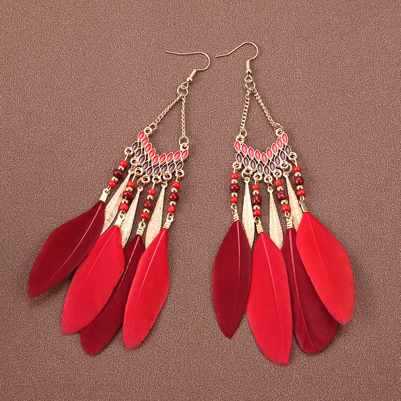 Wholesale Bohemian Feather Earrings Long Ethnic Style Earrings ACC-ES-Gumi004