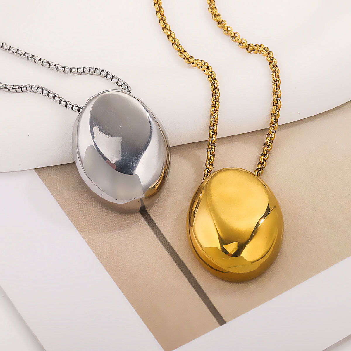 Wholesale Stainless Steel Long Oval Pendant Necklace