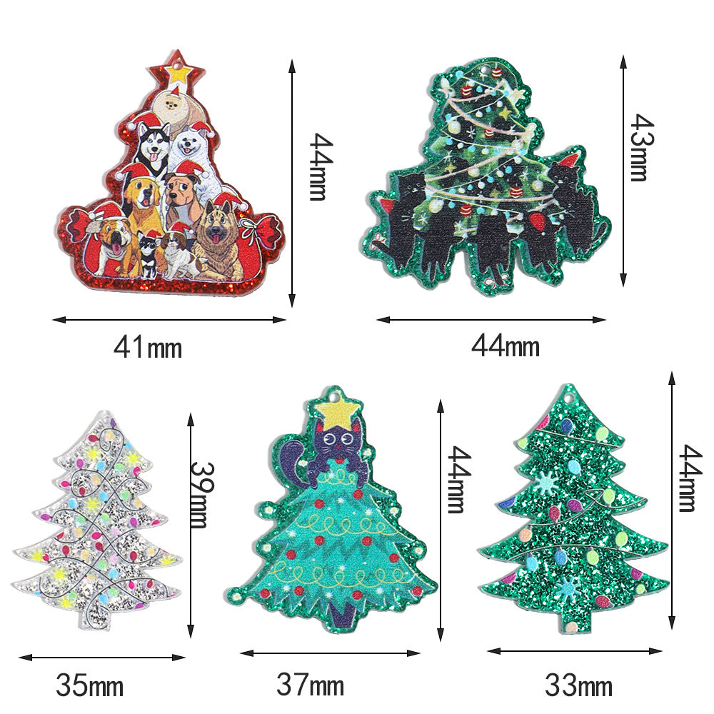 Wholesale 10pcs Acrylic Single-sided Printed Christmas Tree Pendant