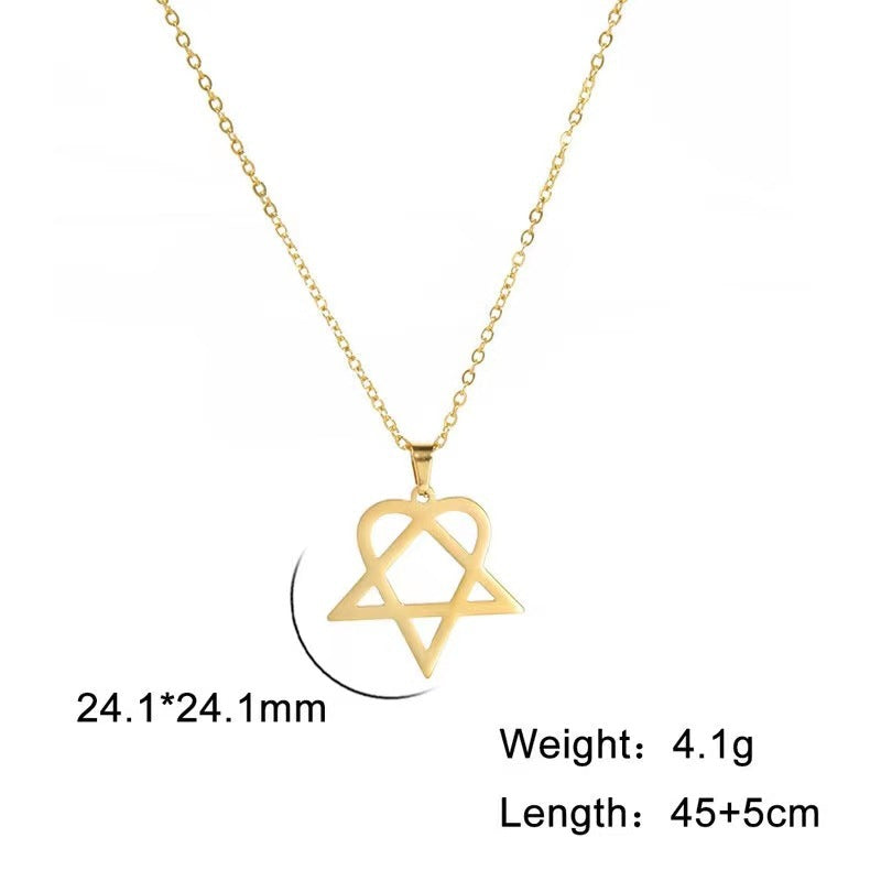 Wholesale titanium steel gold plated hollow love triangle metal necklace