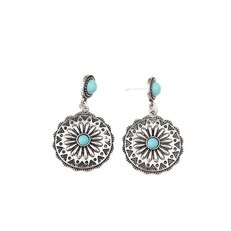 Wholesale Alloy Vintage Sunflower Drop Earrings Retro Style Jewelry Accessory