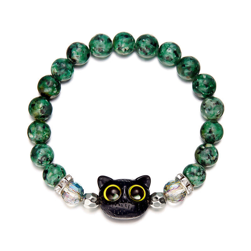 Wholesale Black Cartoon Kitten Natural Stone Beaded Bracelet ACC-BT-YingHao005
