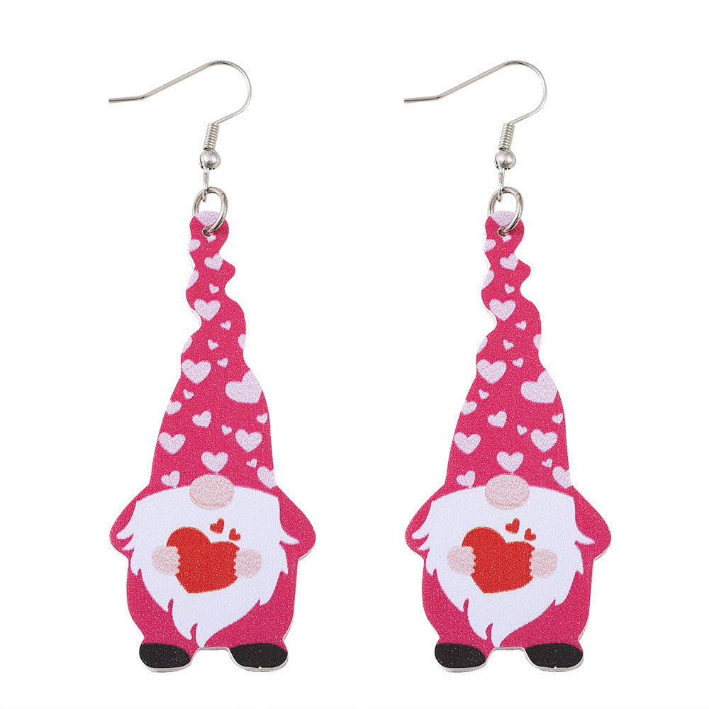 Wholesale Leather Valentine' s Day Heart-shaped Gnome Pendant Earrings