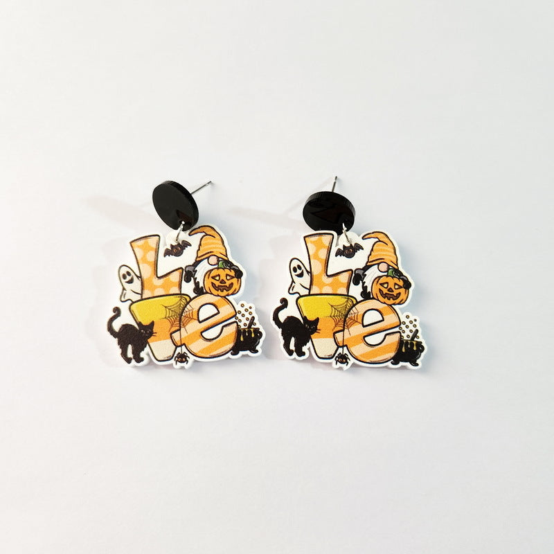 Wholesale Halloween Rainbow Elf Pumpkin Girls Bat Truck Love Resin Earrings ACC-ES-XP030