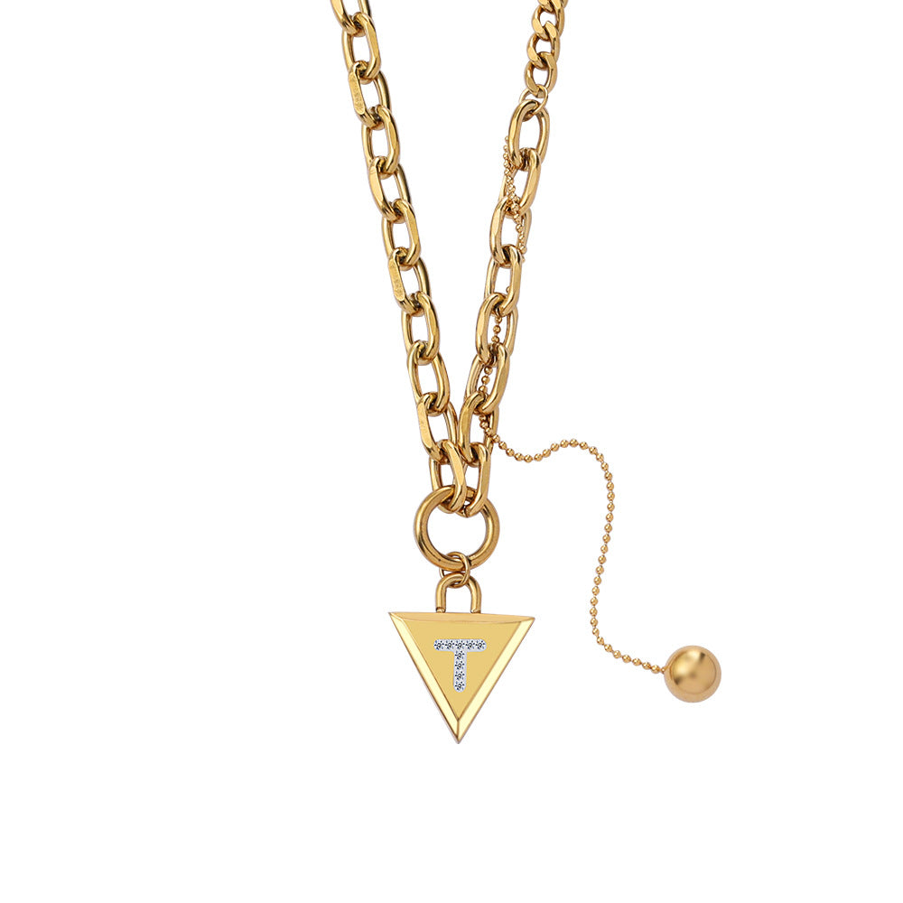 Wholesale Steel titanium rhinestone-encrusted triangle necklace