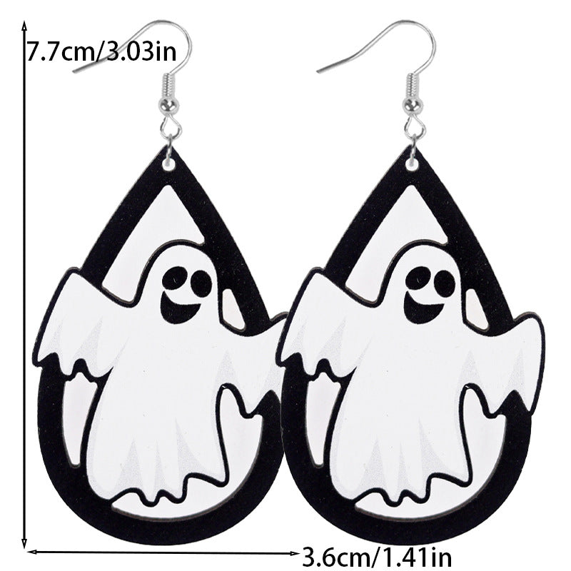 Wholesale Halloween BOO Bat Ghost Spider Web Wood Earrings ACC-ES-WeiAn001